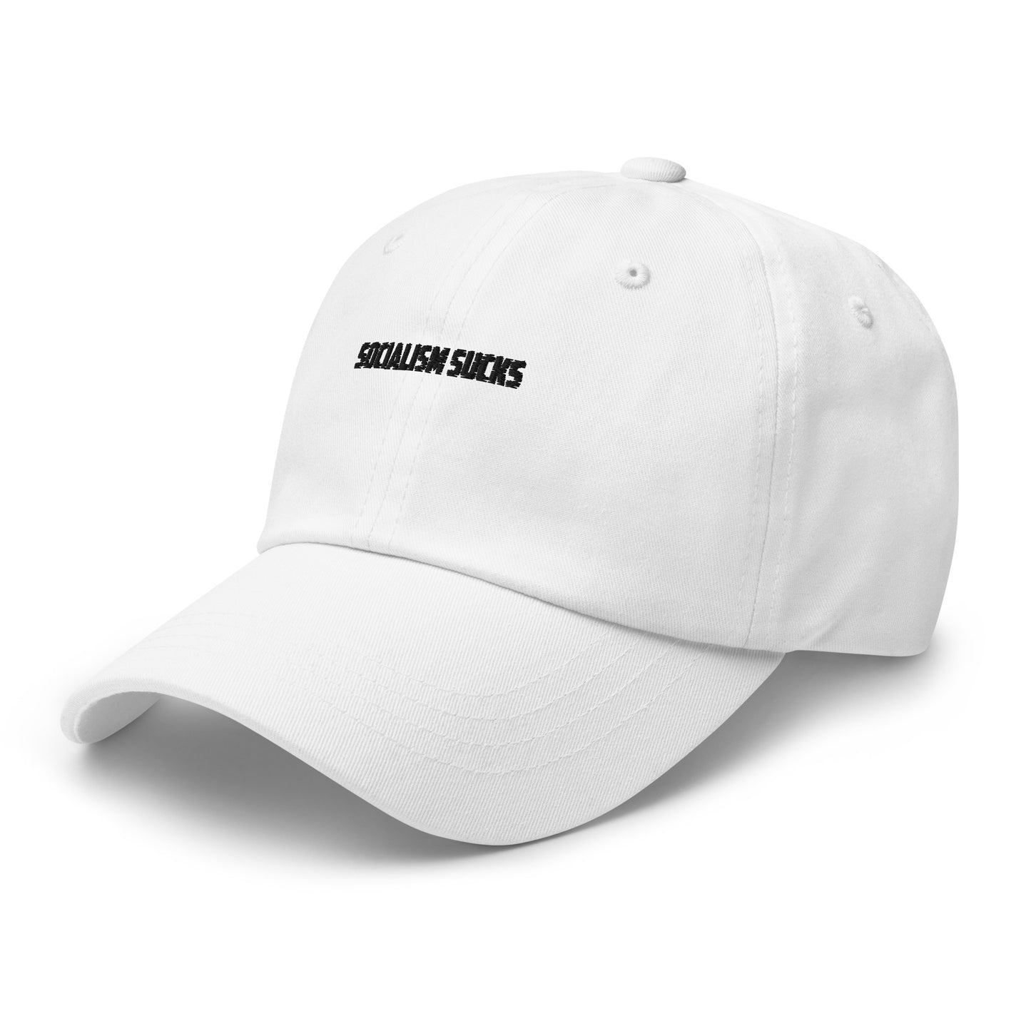 Socialism-sucks-dad-hat-White-left-front