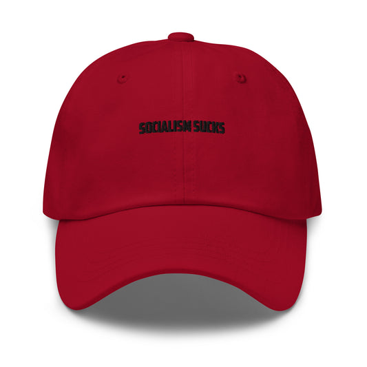 Socialism-sucks-dad-hat-Cranberry-front